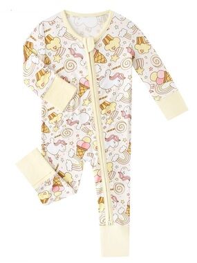 BAMBOO Cream and Pink Unicorn & Sweets Print Footie